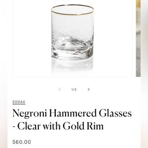 Zodax NWT  Negroni Hammered Glasses - Clear with Gold Rim $60 mfg